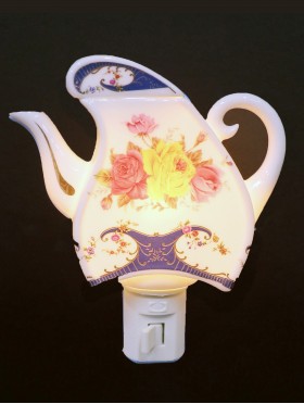 Porcelain Flower Tea Pot Night Light with Gift Box